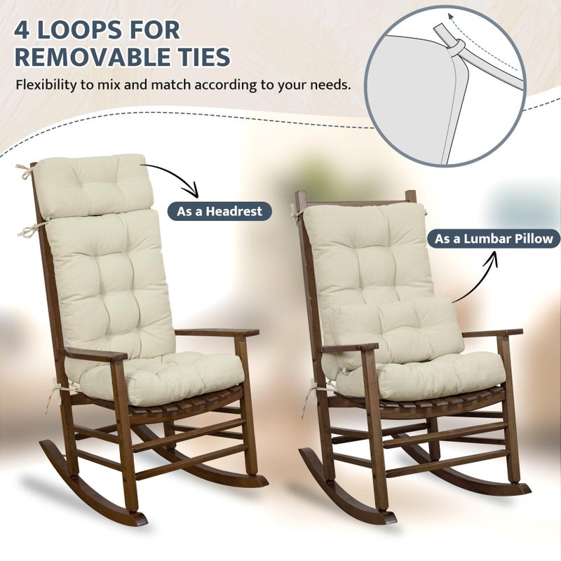mudilun Rocking Chair Cushion Anti-Slip Tufted High Back Rocking Chair Cushion with Ties and Removable Neck Pillow Rocker Seat Cushions for Bedroom, Living Room, Baby Room, Outdoor Patio Chair - Image 4