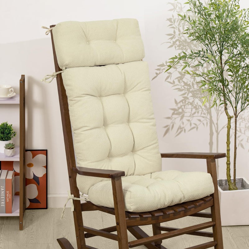 mudilun Rocking Chair Cushion Anti-Slip Tufted High Back Rocking Chair Cushion with Ties and Removable Neck Pillow Rocker Seat Cushions for Bedroom, Living Room, Baby Room, Outdoor Patio Chair - Image 1