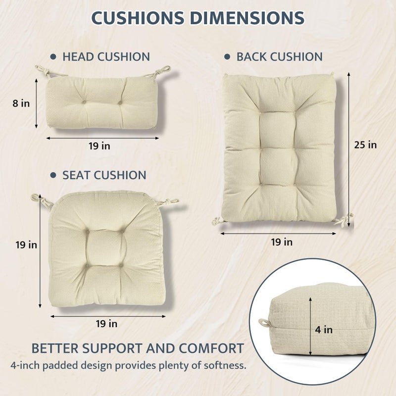 mudilun Rocking Chair Cushion Anti-Slip Tufted High Back Rocking Chair Cushion with Ties and Removable Neck Pillow Rocker Seat Cushions for Bedroom, Living Room, Baby Room, Outdoor Patio Chair - Image 2