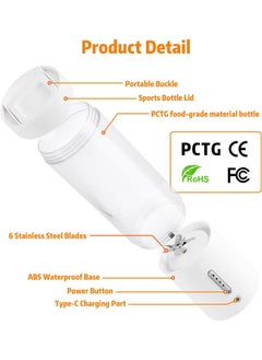Zeemey Portable Blender, Owaylon Personal Size Blender for Shakes and Smoothies with 6 Ultra Sharp Blades, 16 Oz Mini Blender USB Rechargeable Magnetic for Travel/Picnic/Office/Gym(White)  - Image 5