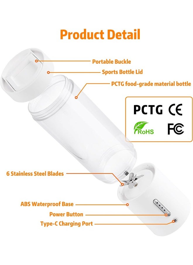 Zeemey - Portable Blender, Owaylon Personal Size Blender for Shakes and Smoothies with 6 Ultra Sharp Blades, 16 Oz Mini Blender USB Rechargeable Magnetic for Travel/Picnic/Office/Gym(White) - Image 1