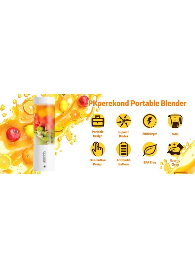 Zeemey - Portable Blender, Owaylon Personal Size Blender for Shakes and Smoothies with 6 Ultra Sharp Blades, 16 Oz Mini Blender USB Rechargeable Magnetic for Travel/Picnic/Office/Gym(White) - Image 1