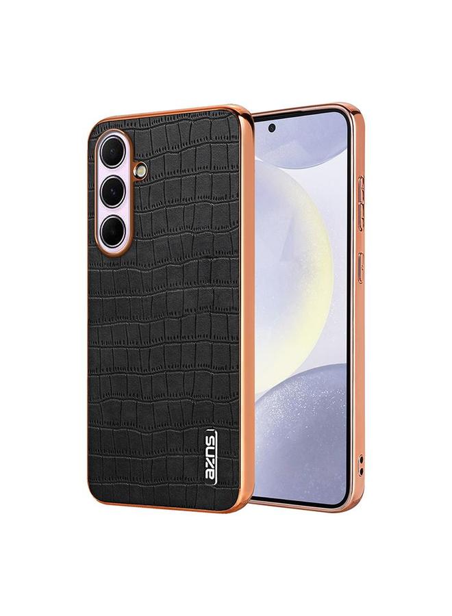 For Samsung Galaxy A56 5G AZNS Electroplated Frame Crocodile Texture Full Coverage Phone Case(Black)