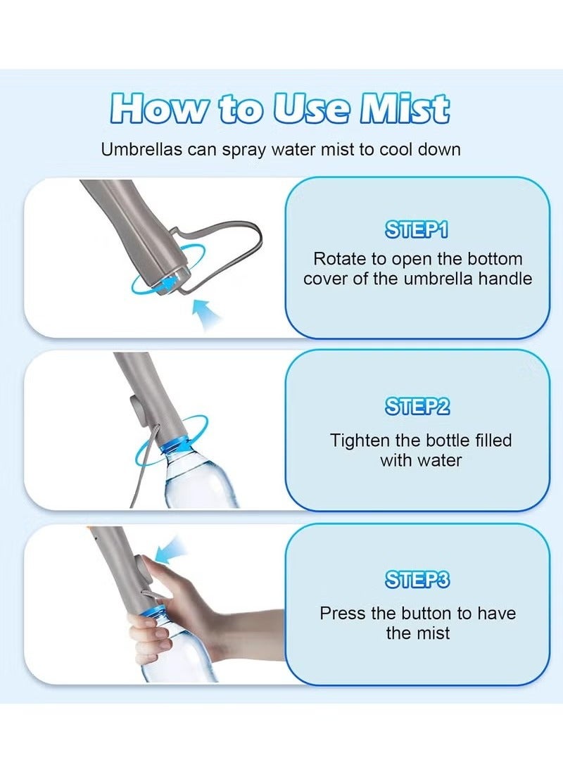 مظلات الأشعة فوق البنفسجية للحماية من الشمس مع مروحة ورذاذ ضباب، مظلة تبريد مع مروحة، مظلة صيفية قابلة لإعادة الشحن للشمس أو المطر، مظلة تكييف هواء، مظلة تبريد 3 في 1 مع عمر بطارية طويل، ضرورية للسف - Image 4