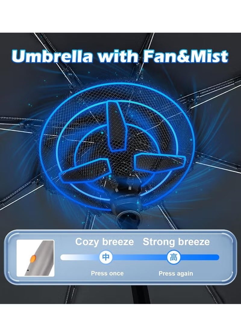 مظلات الأشعة فوق البنفسجية للحماية من الشمس مع مروحة ورذاذ ضباب، مظلة تبريد مع مروحة، مظلة صيفية قابلة لإعادة الشحن للشمس أو المطر، مظلة تكييف هواء، مظلة تبريد 3 في 1 مع عمر بطارية طويل، ضرورية للسف - Image 5