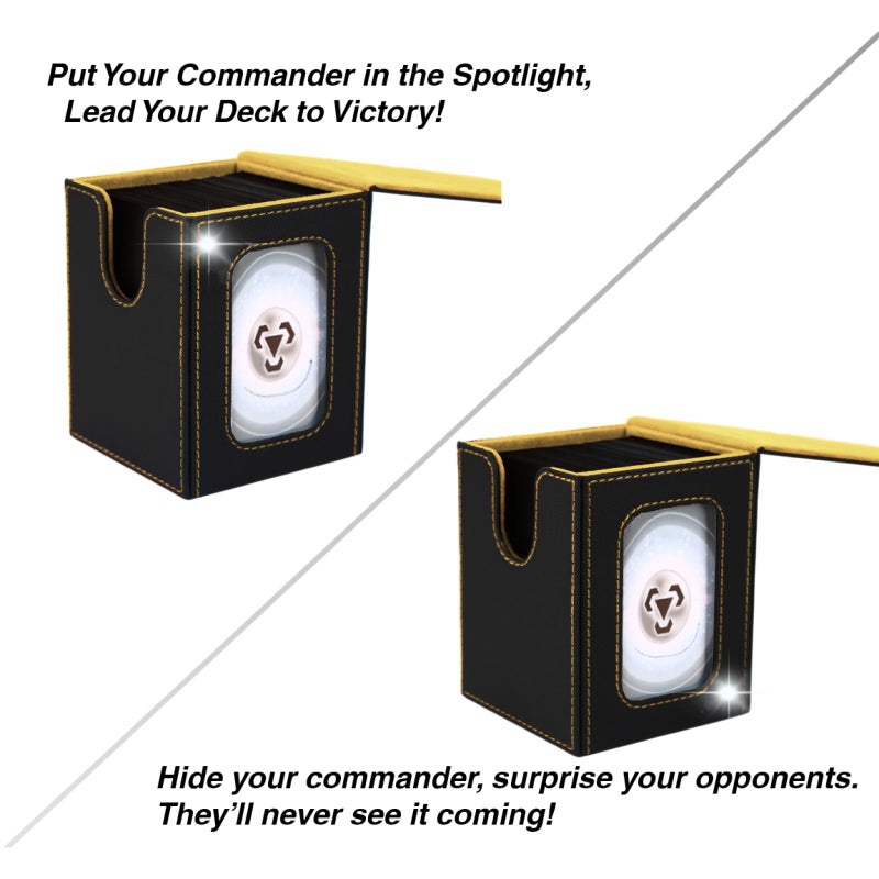 Venssu MTG Deck Box for Commander Display, Fits 100 Double Sleeved Cards, TCG Card Storage Box (Black and Yellow, 1 Window) - Image 2