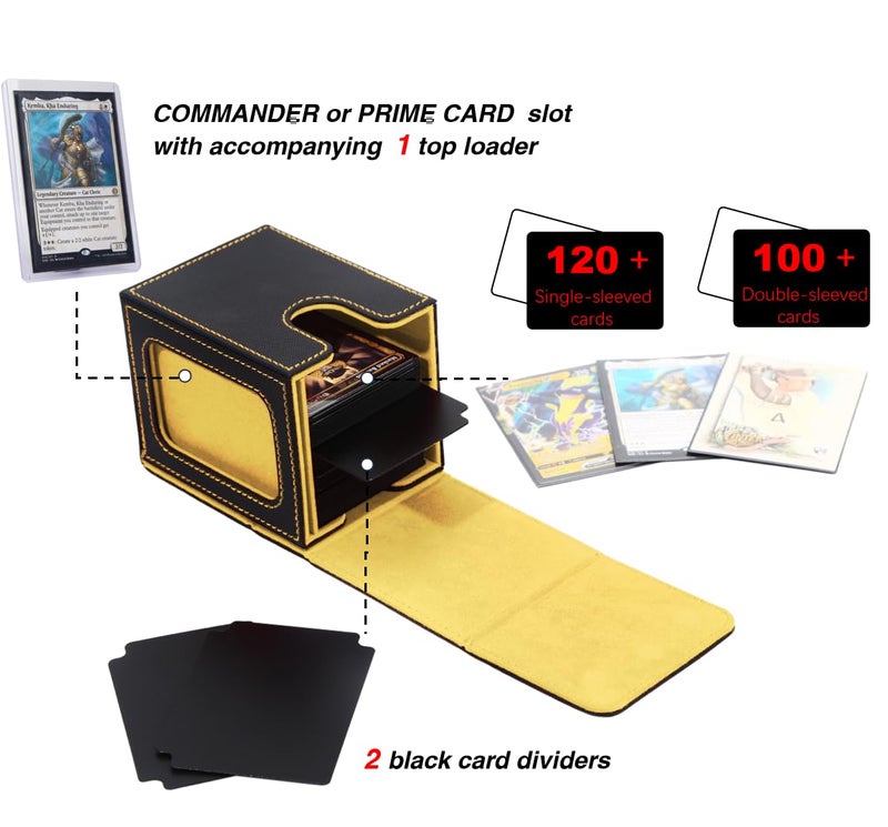 Venssu MTG Deck Box for Commander Display, Fits 100 Double Sleeved Cards, TCG Card Storage Box (Black and Yellow, 1 Window) - Image 3