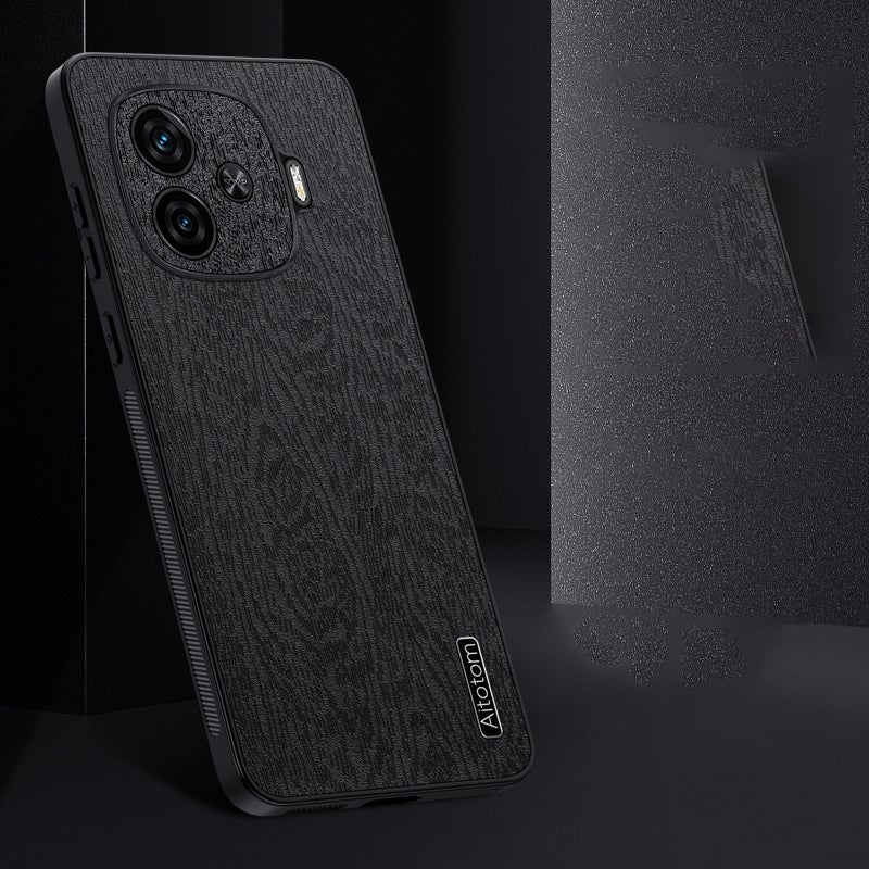 HuHa Case Cover For vivo iQOO Z9 Turbo Tree Bark Leather Shockproof Phone Case(Black) - Image 3