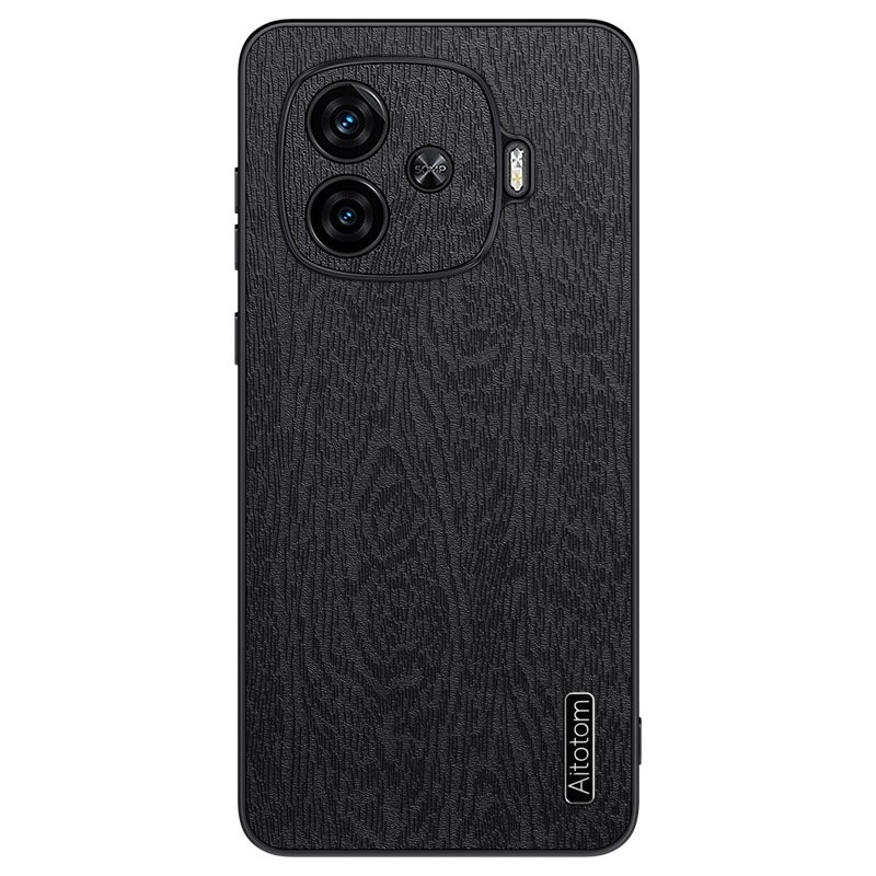 HuHa Case Cover For vivo iQOO Z9 Turbo Tree Bark Leather Shockproof Phone Case(Black) - Image 1