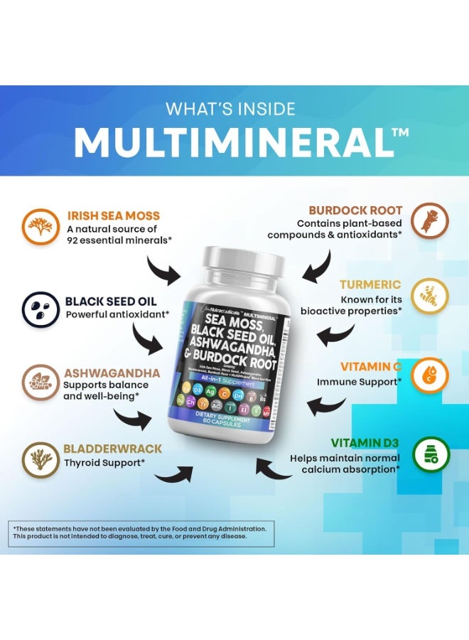 Clean Nutraceuticals Sea Moss Black Seed Oil Ashwagandha Turmeric Bladderwrack Burdock & Vitamin C Vitamin D3 with Elderberry Manuka Dandelion Yellow Dock Iodine Chlorophyll ACV - Image 3