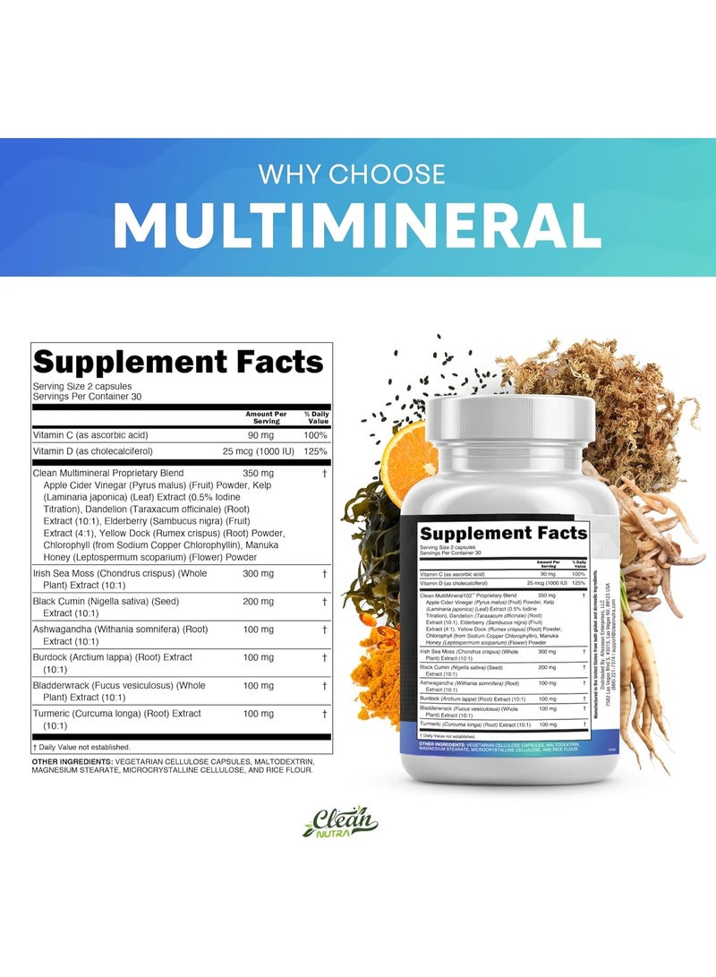 Clean Nutraceuticals Sea Moss Black Seed Oil Ashwagandha Turmeric Bladderwrack Burdock & Vitamin C Vitamin D3 with Elderberry Manuka Dandelion Yellow Dock Iodine Chlorophyll ACV - Image 4
