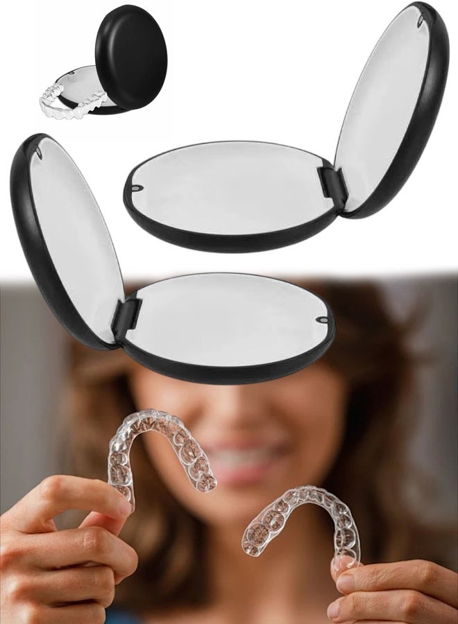 2 PCS Retainer Case, Mouth Guard Case with Mirror, Black - Image 1