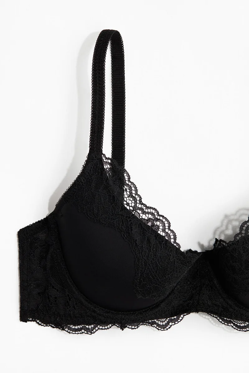 H&M Padded underwired microfibre and lace bra
