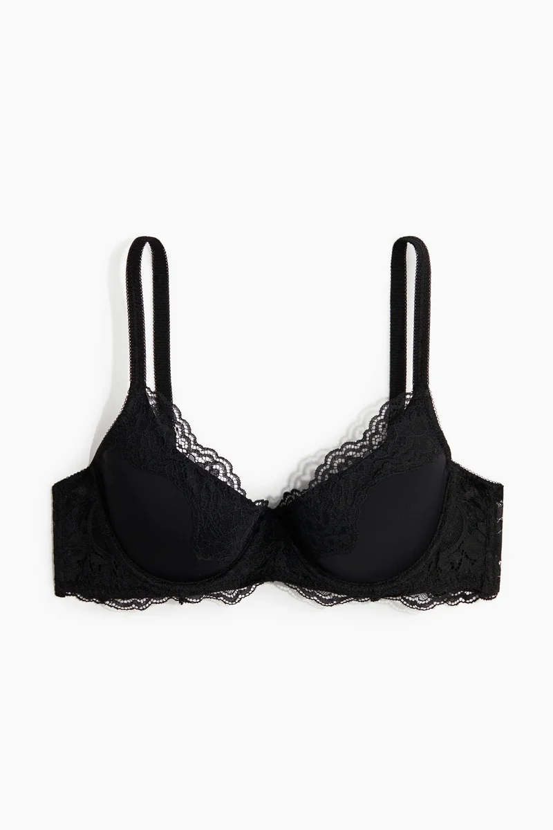 H&M Padded underwired microfibre and lace bra