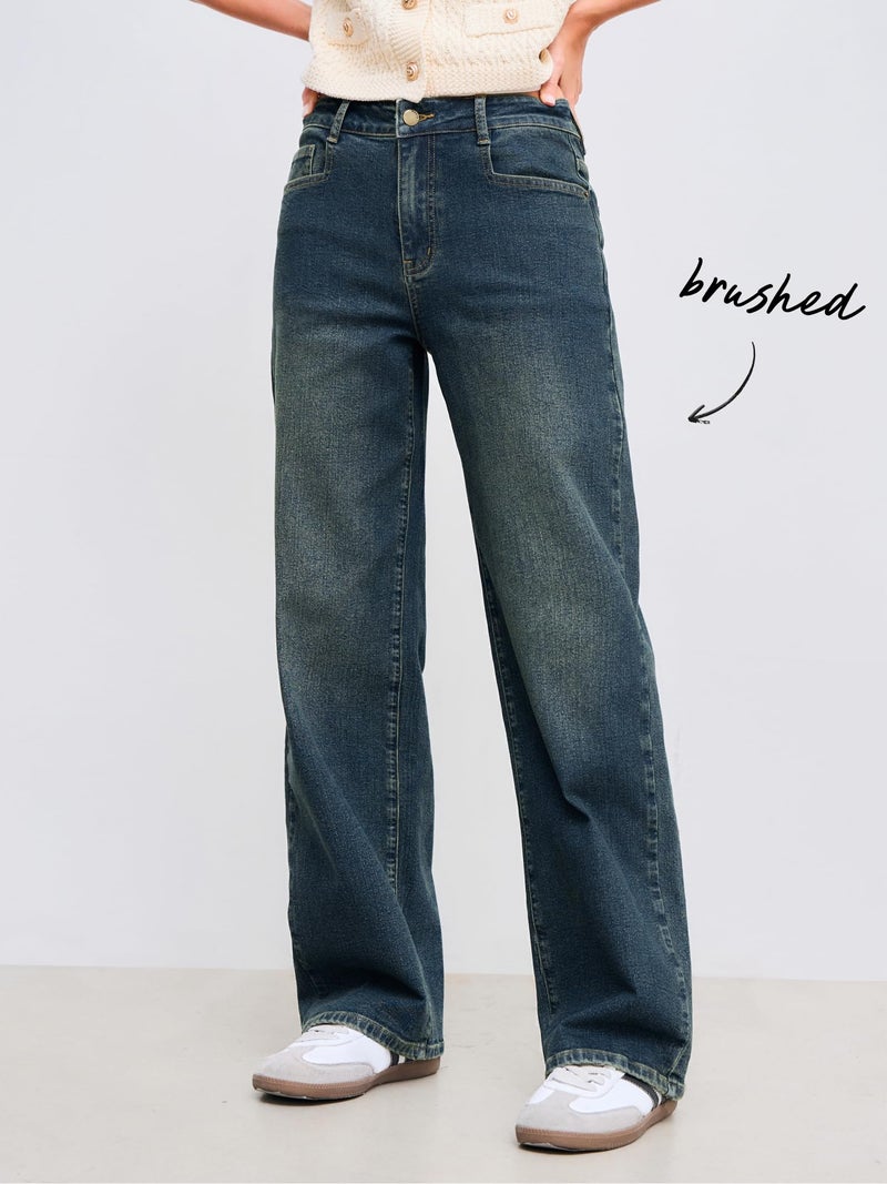 CIDER Low Rise Jeans Straight Leg Denim Pants Trendy Brushed Low Waist Straight Leg Jeans - Image 2