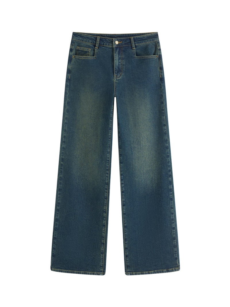 CIDER Low Rise Jeans Straight Leg Denim Pants Trendy Brushed Low Waist Straight Leg Jeans - Image 1