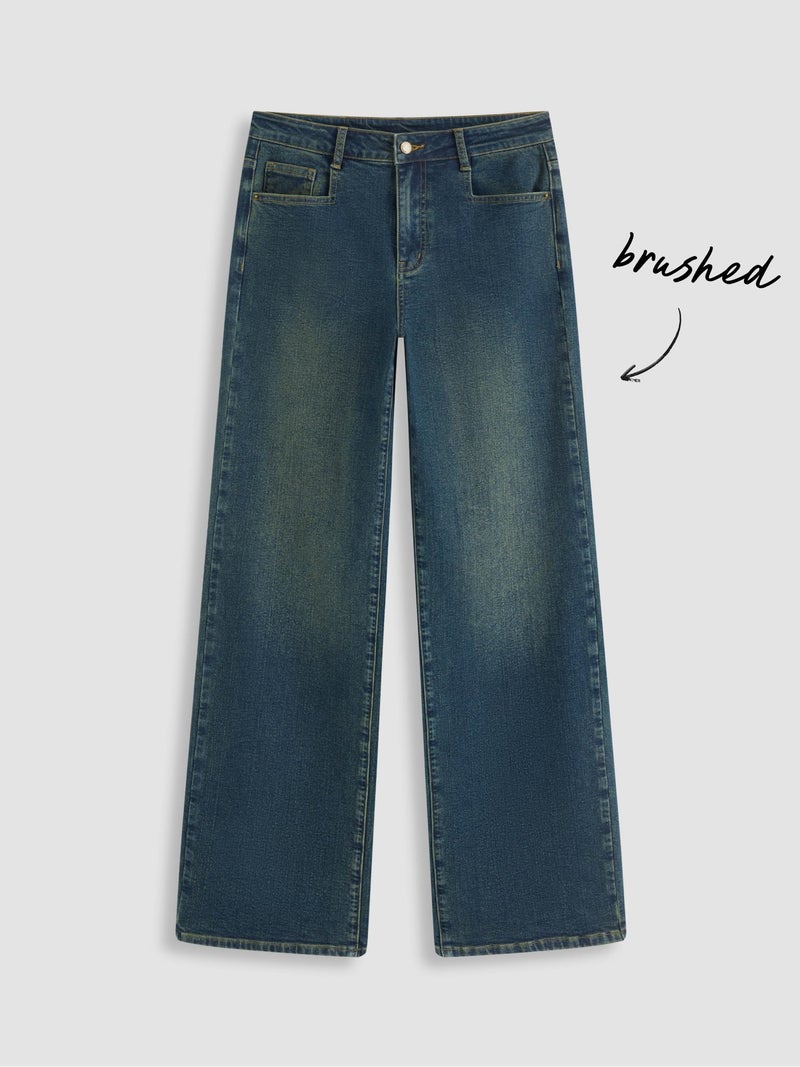 CIDER Low Rise Jeans Straight Leg Denim Pants Trendy Brushed Low Waist Straight Leg Jeans - Image 4