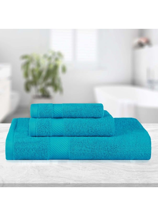 Superior SUPERIOR Kendell 3 Piece Egyptian Cotton Towel Set, Highly-Absorbent, Plush Luxury Towels, Dobby Border, Solid, Face Towel, 13” x 13”, Hand Towel, 16” x 28”, Bath Towel, 27” x 54”, Capri Breeze - Image 2