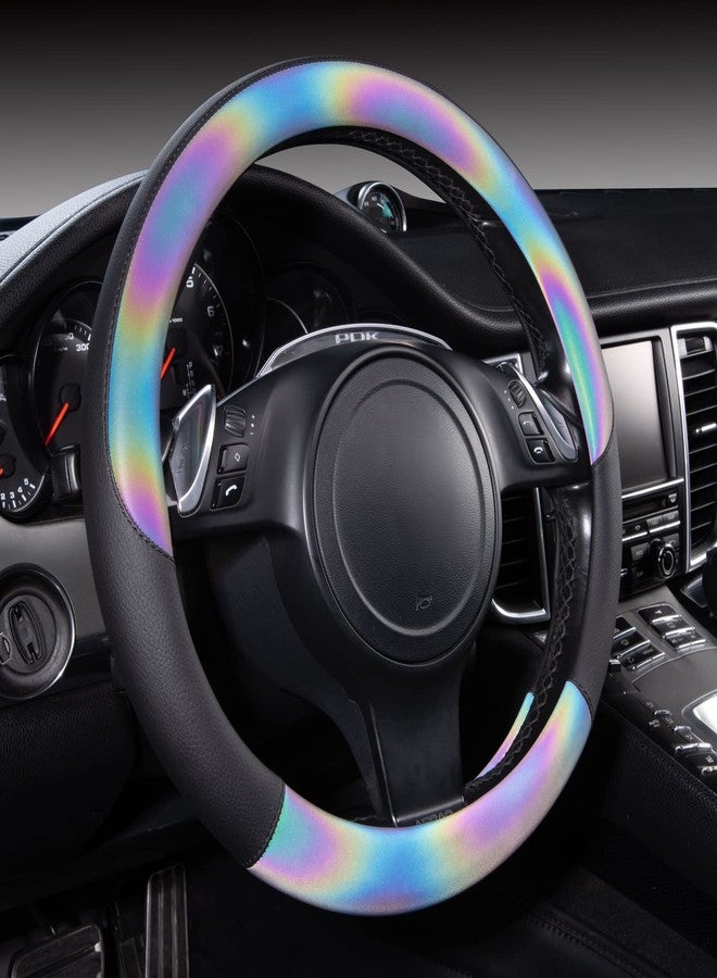 CAR-GRAND غطاء عجلة القيادة من الجلد العاكس من كار-جراند، مناسب لجميع أنواع السيارات الرياضية متعددة الاستخدامات، وسيارات السيدان، والشاحنات الصغيرة، والشاحنات (أسود) - Image 1