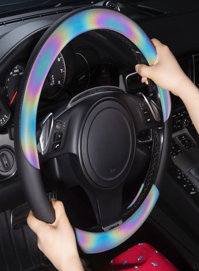 CAR-GRAND غطاء عجلة القيادة من الجلد العاكس من كار-جراند، مناسب لجميع أنواع السيارات الرياضية متعددة الاستخدامات، وسيارات السيدان، والشاحنات الصغيرة، والشاحنات (أسود) - Image 4