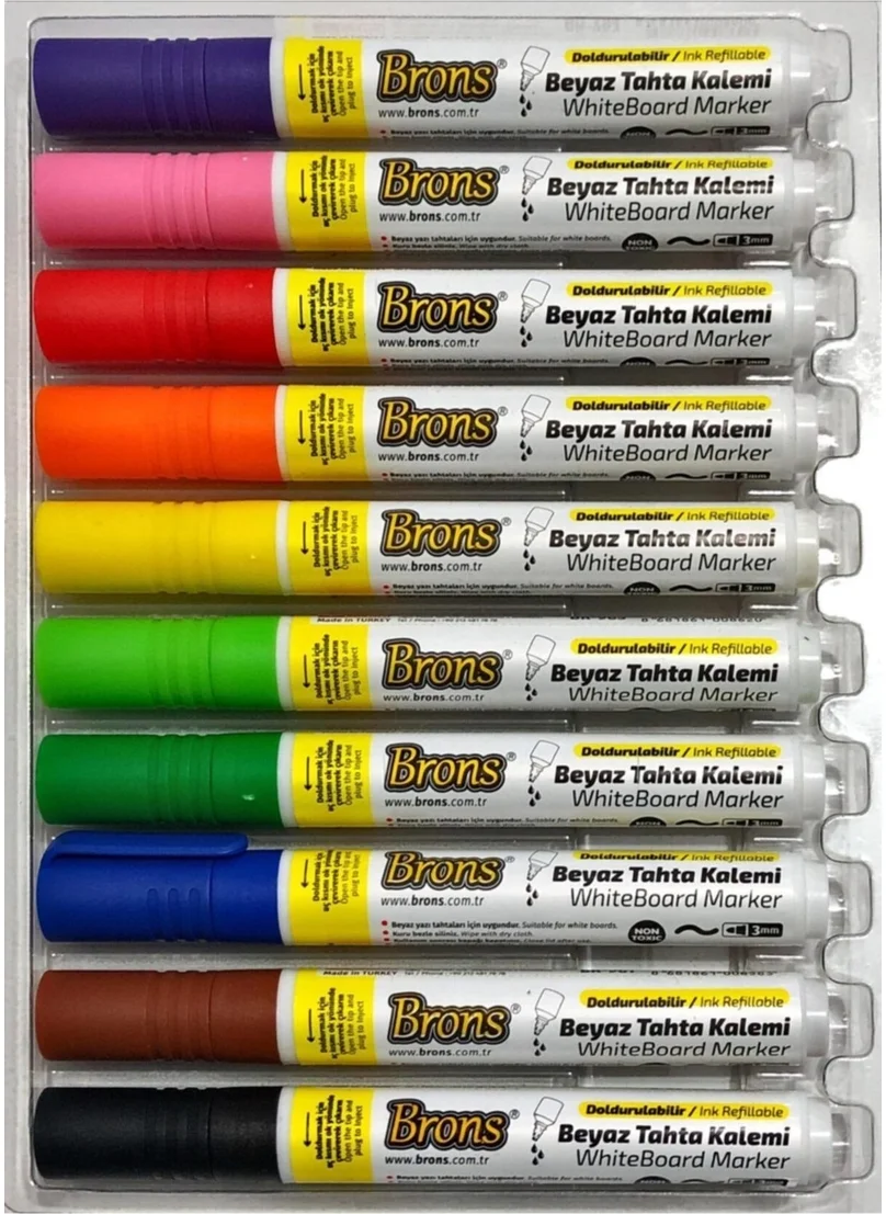 Brons Whiteboard Marker Refillable Whiteboard Marker Set 10 Colors + Magnetic Board Eraser