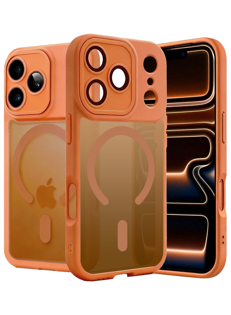 حافظة هاتف مغناطيسية تغطي كامل جسم هاتف iPhone 17 Pro Max، متوافقة مع MagSafe. [حماية من السقوط بمستوى عسكري] [مقاومة لبصمات الأصابع] حافظة شبه شفافة غير لامعة فائقة في امتصاص الصدمات (برتقالية) - Image 1