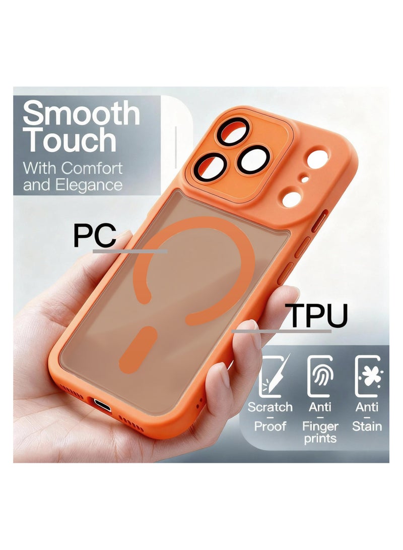 حافظة هاتف مغناطيسية تغطي كامل جسم هاتف iPhone 17 Pro Max، متوافقة مع MagSafe. [حماية من السقوط بمستوى عسكري] [مقاومة لبصمات الأصابع] حافظة شبه شفافة غير لامعة فائقة في امتصاص الصدمات (برتقالية) - Image 5