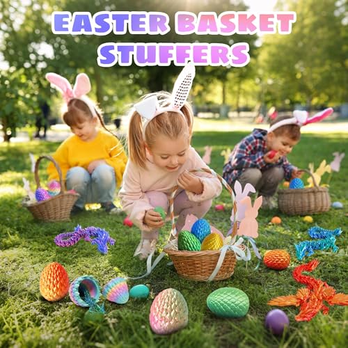 Flavery 3D Printed Dragon in Egg Easter Basket Stuffers Dino Egg with 9 Winged Dragon Inside Cool Fidget Toy Birthday Gift Flexible Desk Pet FigureGreen Fuchsia Gold - Image 5