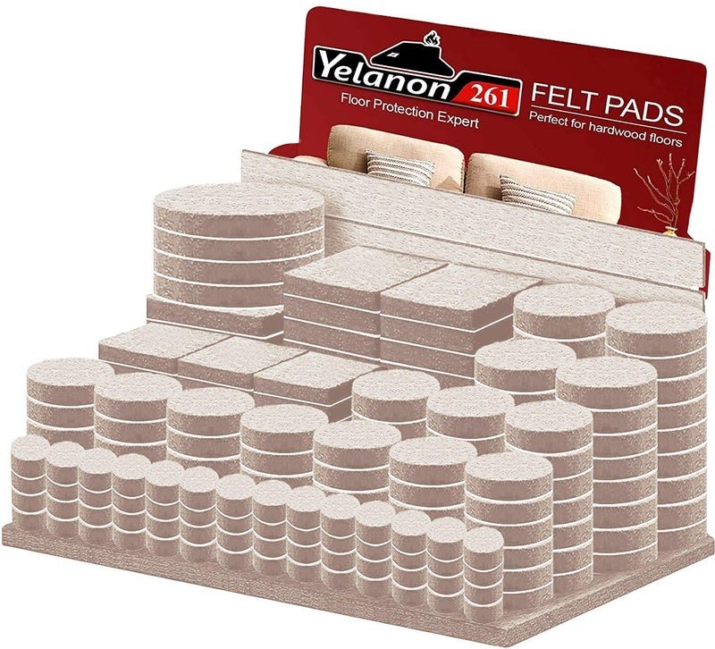 Yelanon Felt Furniture Pads For Hardwood Floors -261 Pcs Premium Floor Protectors For Furniture, Felt Pads For Chair Legs, Beige - Image 1
