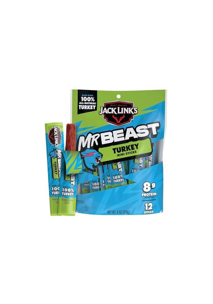 Jack Link's Jack Links x MrBeast Mini Turkey Jerky Sticks  Individually Wrapped Protein Snacks  8g Protein per Serving  Made with 100 All Natural Turkey  12 Pack 05 oz Meat Sticks - Image 1