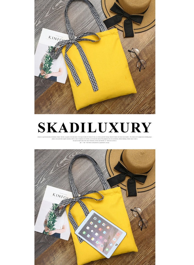 Cute Canvas Tote Bag for Women, Reusable Grocery Bags for Girls with Big Bow, for College Work Shopping Utility Yoga Picnic Travel - Image 3