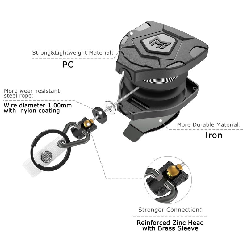 MNGARISTA Heavy Duty Retractable Keychain with Belt Clip, Retractable ID Badge Reel, Retractable Badge Holder with 31.5” Steel Cord and Key Ring, 9.0oz, 2-Pack - Image 3