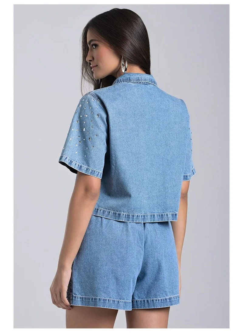 Carmen Steffens  Cropped Jeans Shirt with Crystals for Women | Best Price UAE
