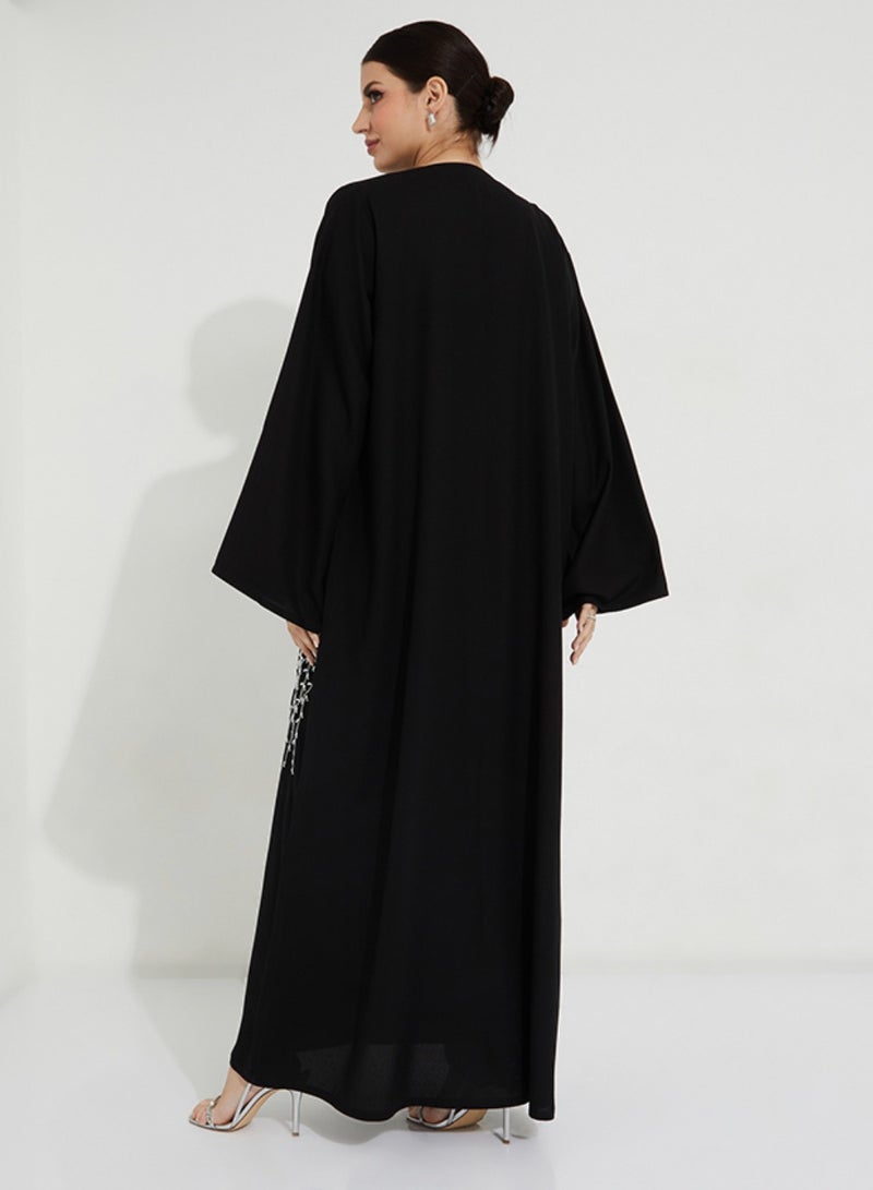 Rosette Abaya Pearl Embroidery wide sleeves Abaya  - Image 3