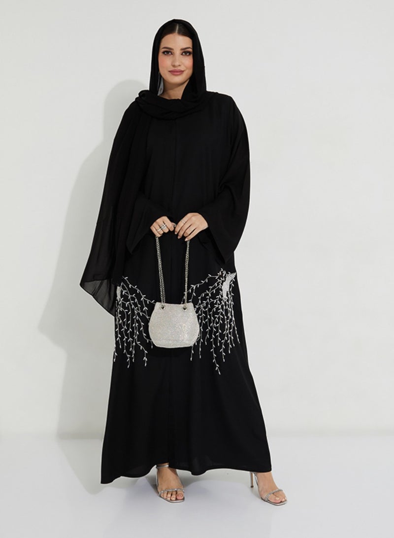 Rosette Abaya Pearl Embroidery wide sleeves Abaya  - Image 4