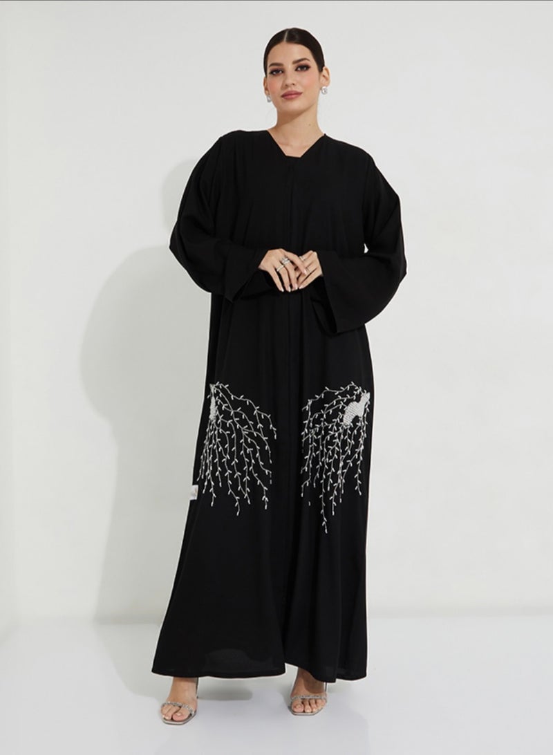 Rosette Abaya Pearl Embroidery wide sleeves Abaya  - Image 1
