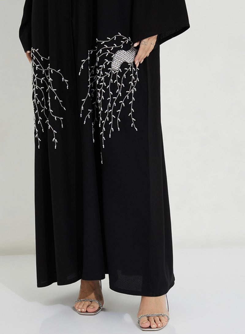 Rosette Abaya Pearl Embroidery wide sleeves Abaya  - Image 2