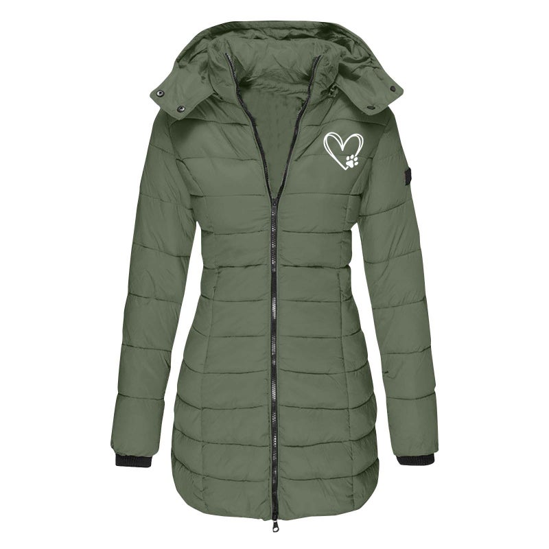 European Size Winter Women'S Cotton-Padded Jacket Mid-Length Slim-Fit Cotton-Padded Jacket Warm Solid Color Hooded Cotton-Padded Jacket Printed F00 - Image 4