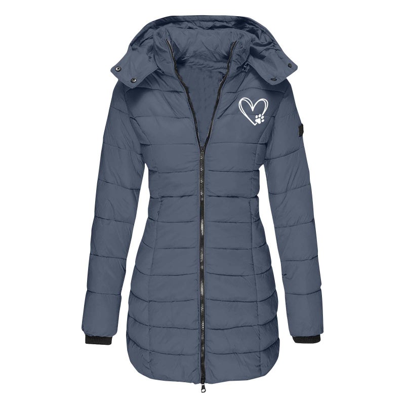 European Size Winter Women'S Cotton-Padded Jacket Mid-Length Slim-Fit Cotton-Padded Jacket Warm Solid Color Hooded Cotton-Padded Jacket Printed F00 - Image 3
