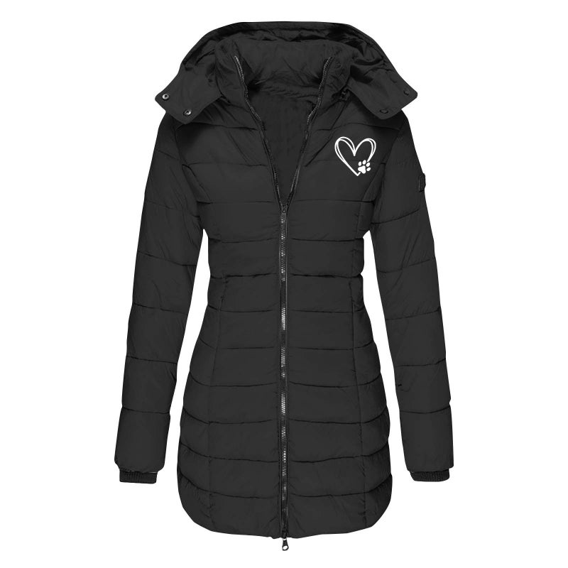 European Size Winter Women'S Cotton-Padded Jacket Mid-Length Slim-Fit Cotton-Padded Jacket Warm Solid Color Hooded Cotton-Padded Jacket Printed F00 - Image 1