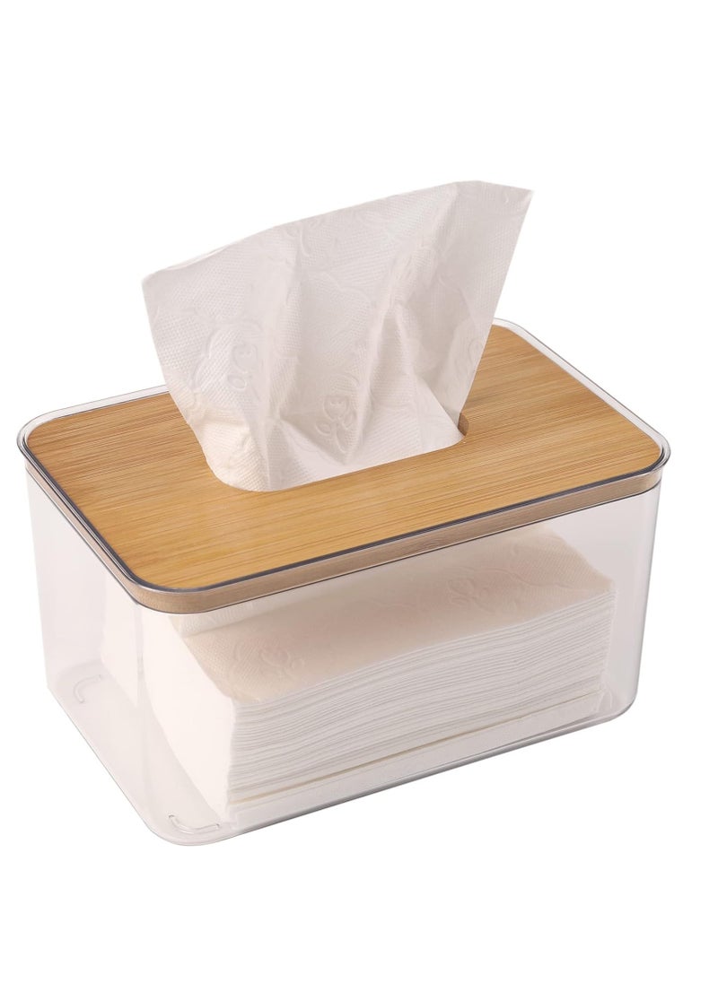 Decorhills Tissue Box Cover for Disposable Paper Facial Tissues, Plastic Rectangular Tissue Box Holder with Bamboo Lid for Storage on Bathroom Vanity, Countertop, Bedroom Dresser, Night Stand, Desk  - Image 1