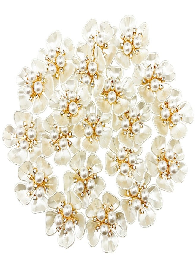 BETITETO 20Pcs Pearl Rhinestone Embellishments Flower Flatback Buttons Rhinestone Charms for Shoe Decoration Jewelry Making Clothes Brooch Wristband and Wedding Bouquet DIY - Image 3