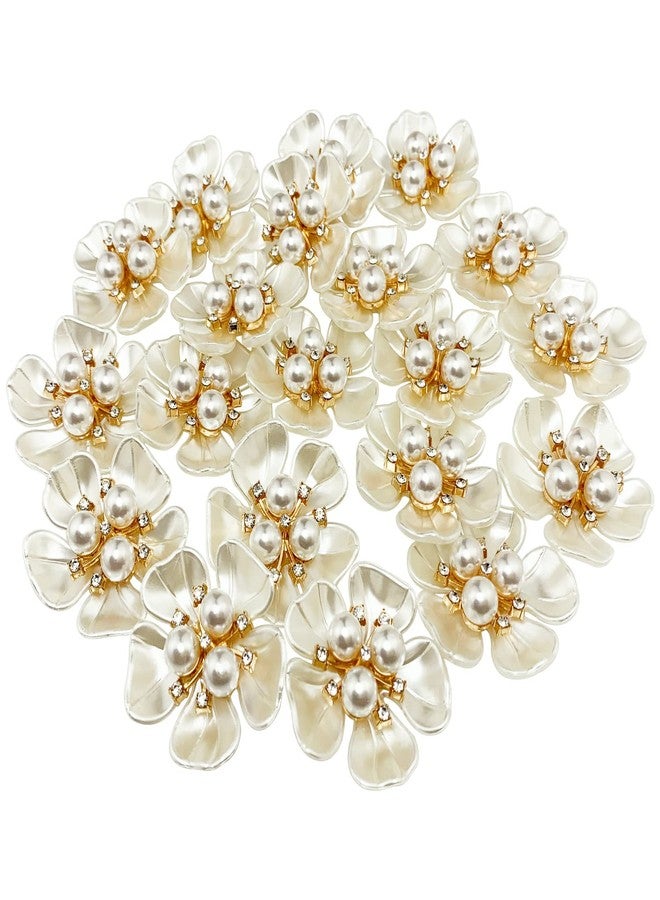 BETITETO 20Pcs Pearl Rhinestone Embellishments Flower Flatback Buttons Rhinestone Charms for Shoe Decoration Jewelry Making Clothes Brooch Wristband and Wedding Bouquet DIY - Image 4
