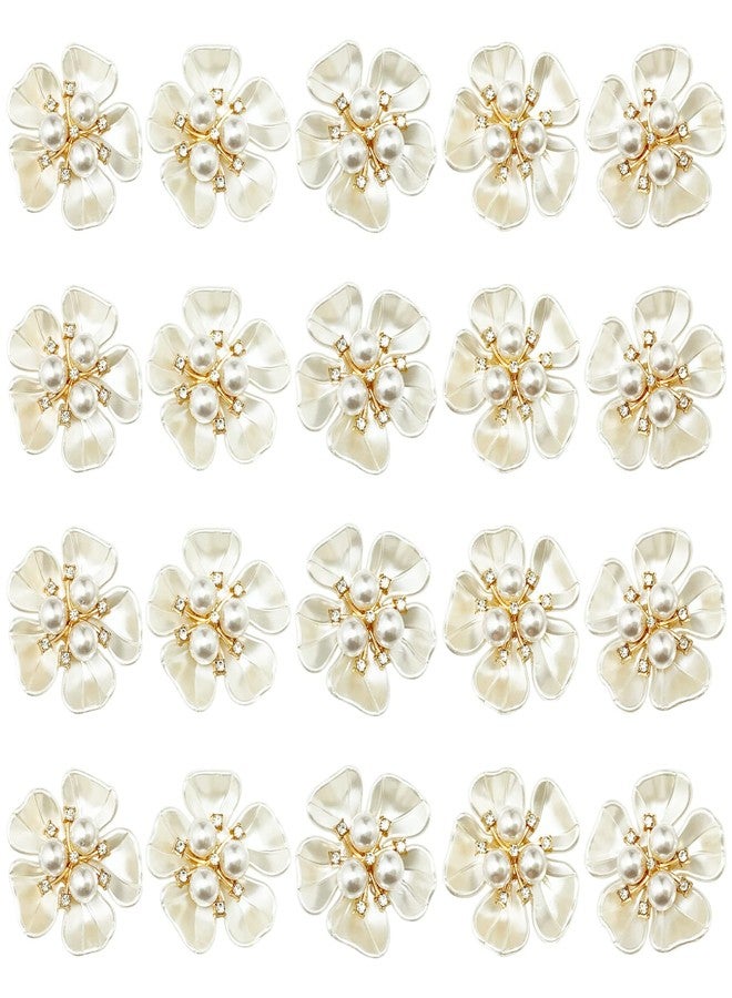 BETITETO 20Pcs Pearl Rhinestone Embellishments Flower Flatback Buttons Rhinestone Charms for Shoe Decoration Jewelry Making Clothes Brooch Wristband and Wedding Bouquet DIY - Image 2