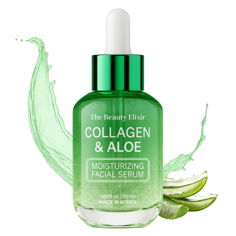 The Beauty Elixir Aloe  Collagen Serum For Face  Dermatologist Tested AntiAging Ultra Hydrating Aloe Vera Gel For Face  Natural Ingredients Clean Beauty CrueltyFree Korean Skin Care  169 oz