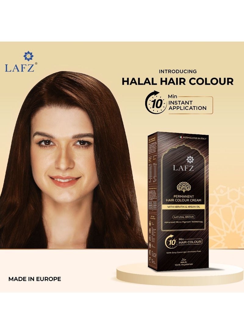 LAFZ - LAFZ Natural Brown 10 min Halal hair color, 100% Grey Coverage, No Ammonia & Water Permeable, Enriched With Argan Oil & Coffee, For Long-Lasting Color And Nourishes Hair From Root To Tip, 40ml - Image 1