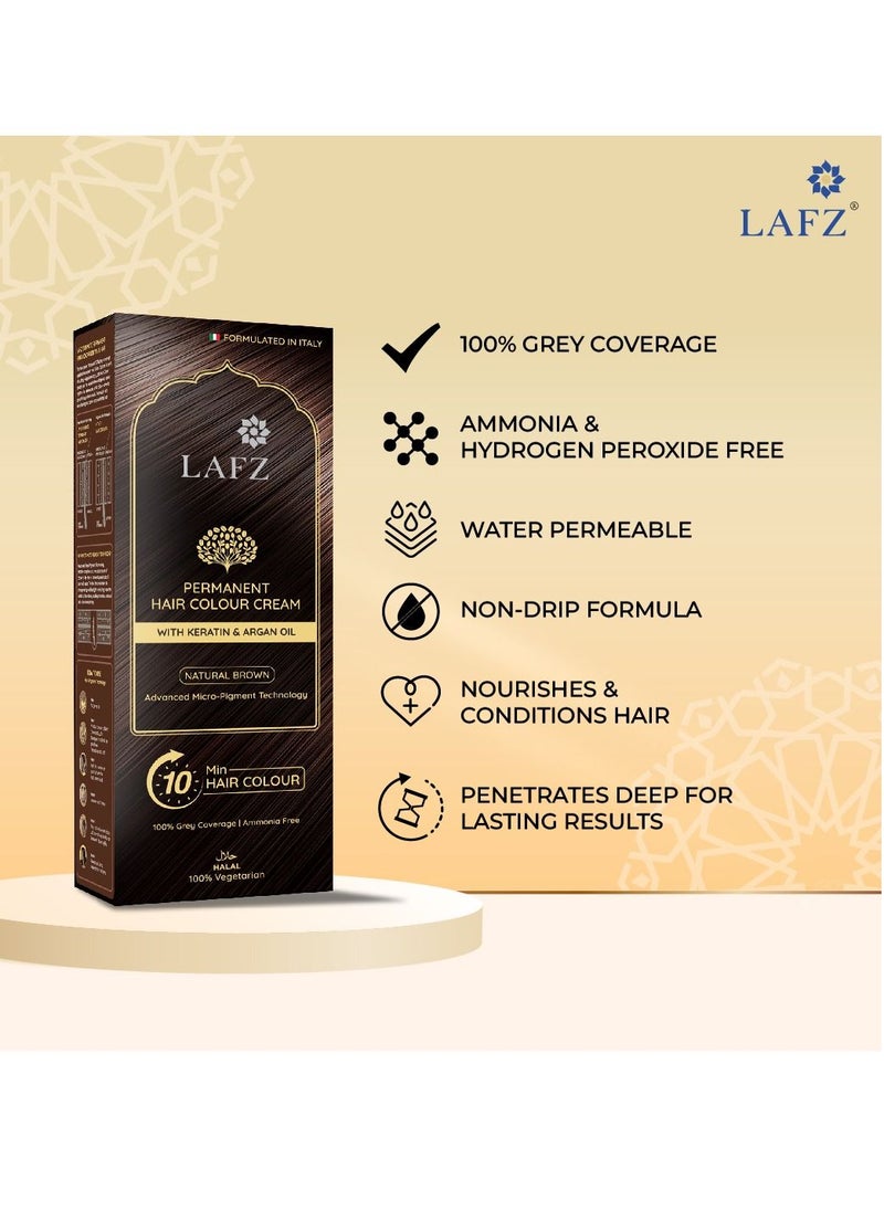 LAFZ - LAFZ Natural Brown 10 min Halal hair color, 100% Grey Coverage, No Ammonia & Water Permeable, Enriched With Argan Oil & Coffee, For Long-Lasting Color And Nourishes Hair From Root To Tip, 40ml - Image 1