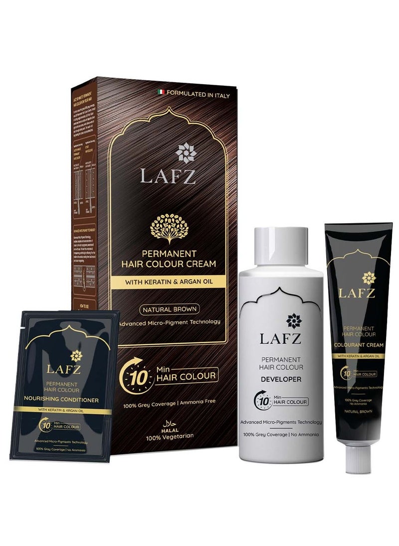 LAFZ - LAFZ Natural Brown 10 min Halal hair color, 100% Grey Coverage, No Ammonia & Water Permeable, Enriched With Argan Oil & Coffee, For Long-Lasting Color And Nourishes Hair From Root To Tip, 40ml - Image 1
