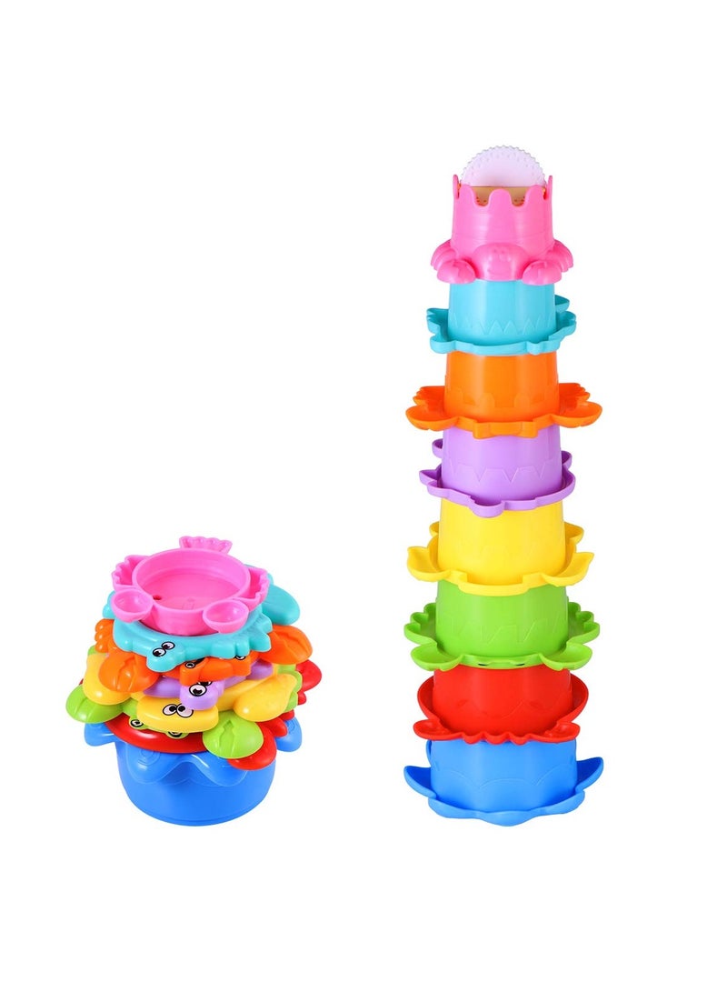 8PCS Baby Bathtub Stacking Cup Toy Set, Squirting Bath Toys Summer Beach Fun Water Play Stacking Cups Squirting & Stacking Cups Fun Water Play Toys for Toddlers & Infants - Fun & Educational - Image 1