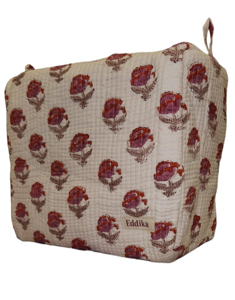 Eddika Hand Block Printed Quilted Cotton Multipurpose Extra Large Cosmetic Bags for Storage Travel Kit Makeup PouchesToiletry Bag lbh 95585inches eeltpcb03 - Image 1